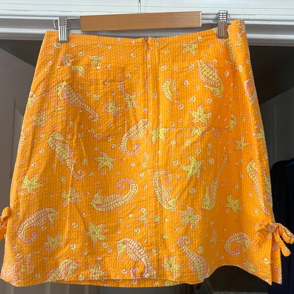 Lily Pulitzer Orange Yellow Seahorse Design Lined Cotton 18" Skirt Sz 12 - Picture 6 of 8